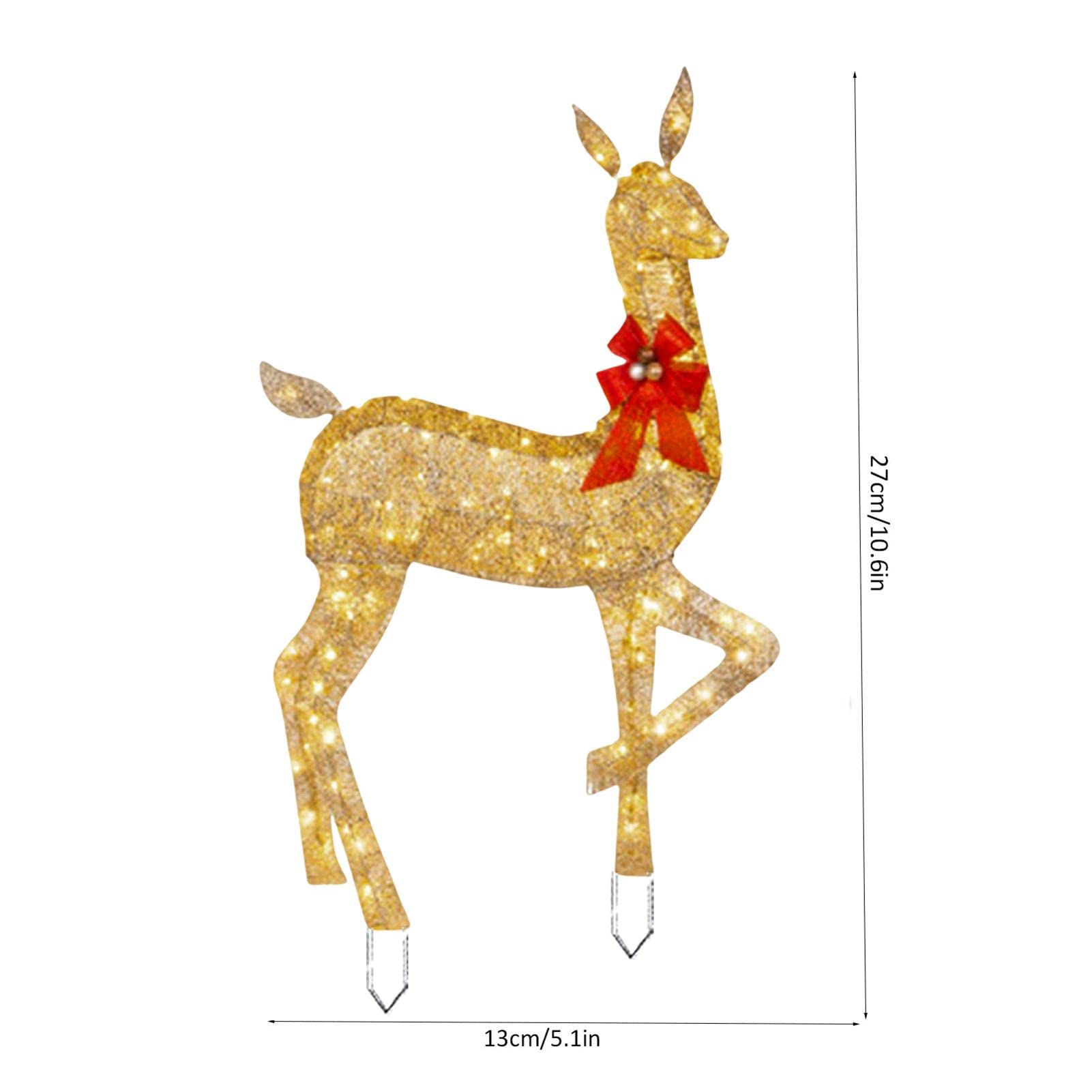 10 Unidades de Ciervos de Navidad iluminados – Decoración para Exteriores de Familia de Renos de Navidad con Luces LED – Luces navideñas de Patio con estaca y Lazo Rojo para jardín | exteriores de familia de de Navidad con luces LED – Luces navideñas de p