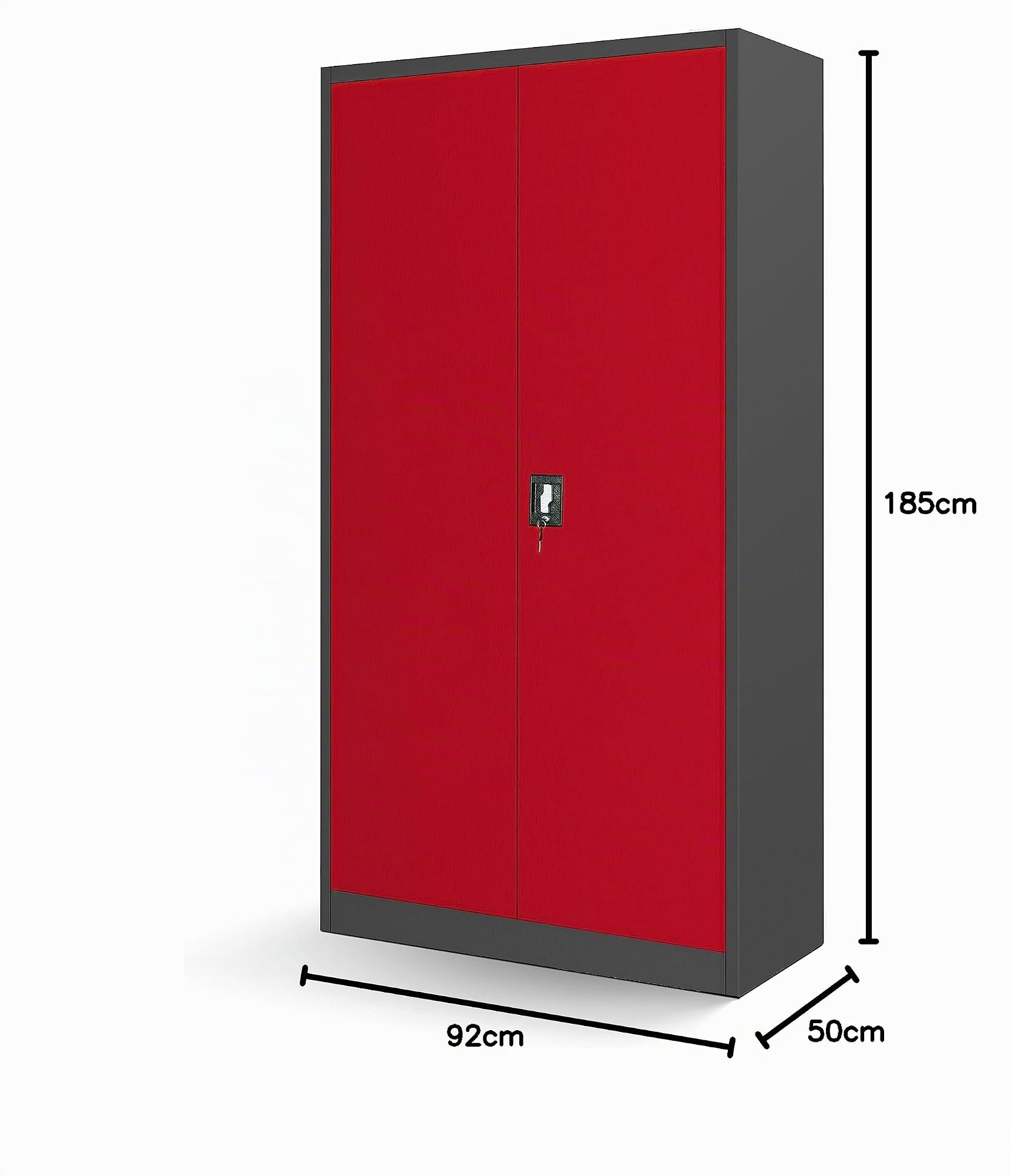 Jan Nowak Armoire à Outils Métallique 4 Étagères 185 x 92 x 50 cm Rouge | Armoire d’atelier verrouillable avec panneau perforé, 4 étagères, portes battantes et finition anthracite-rouge.