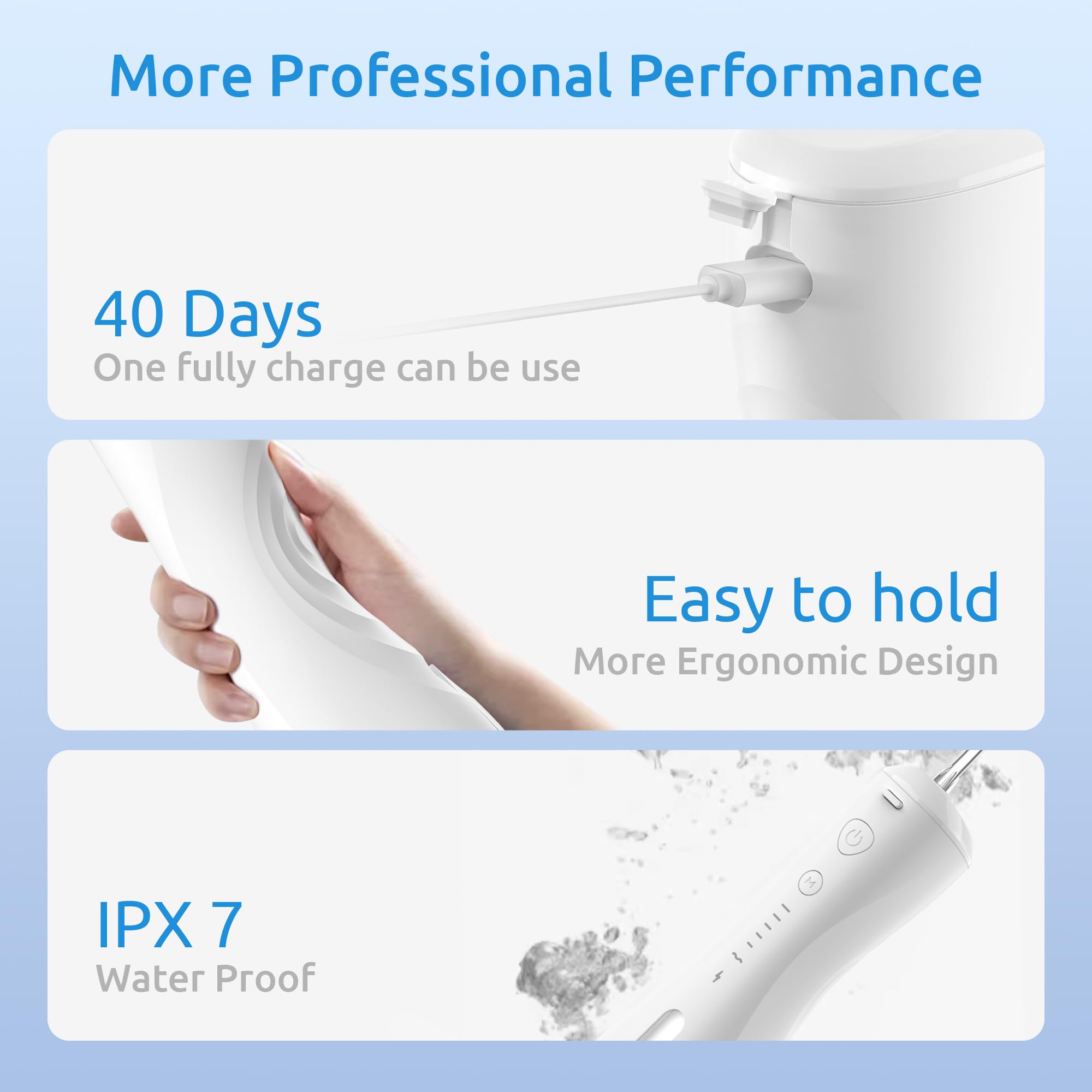 Water Flosser [kabellos tragbar] 6 Modi und IPX7 wasserdicht Munddusche Water Zahnreiniger Zahnseide Pick, Wasserflosser für den Heimgebrauch für Zahnspangen, Brücken/Zahnfleischpflege. (Weiß)