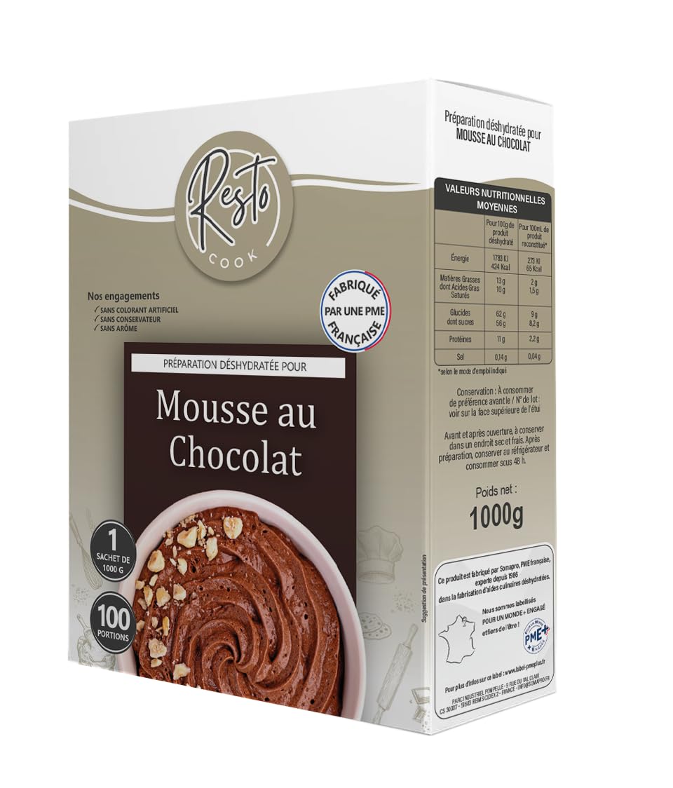 Resto COOK - Préparation Mousse Au Chocolat En Poudre 1000 g - Permet De Réaliser 100 Portions - Base Dessert Chocolat Pour Restauration Professionnelle Et Usage Domestique - Fabrication Française