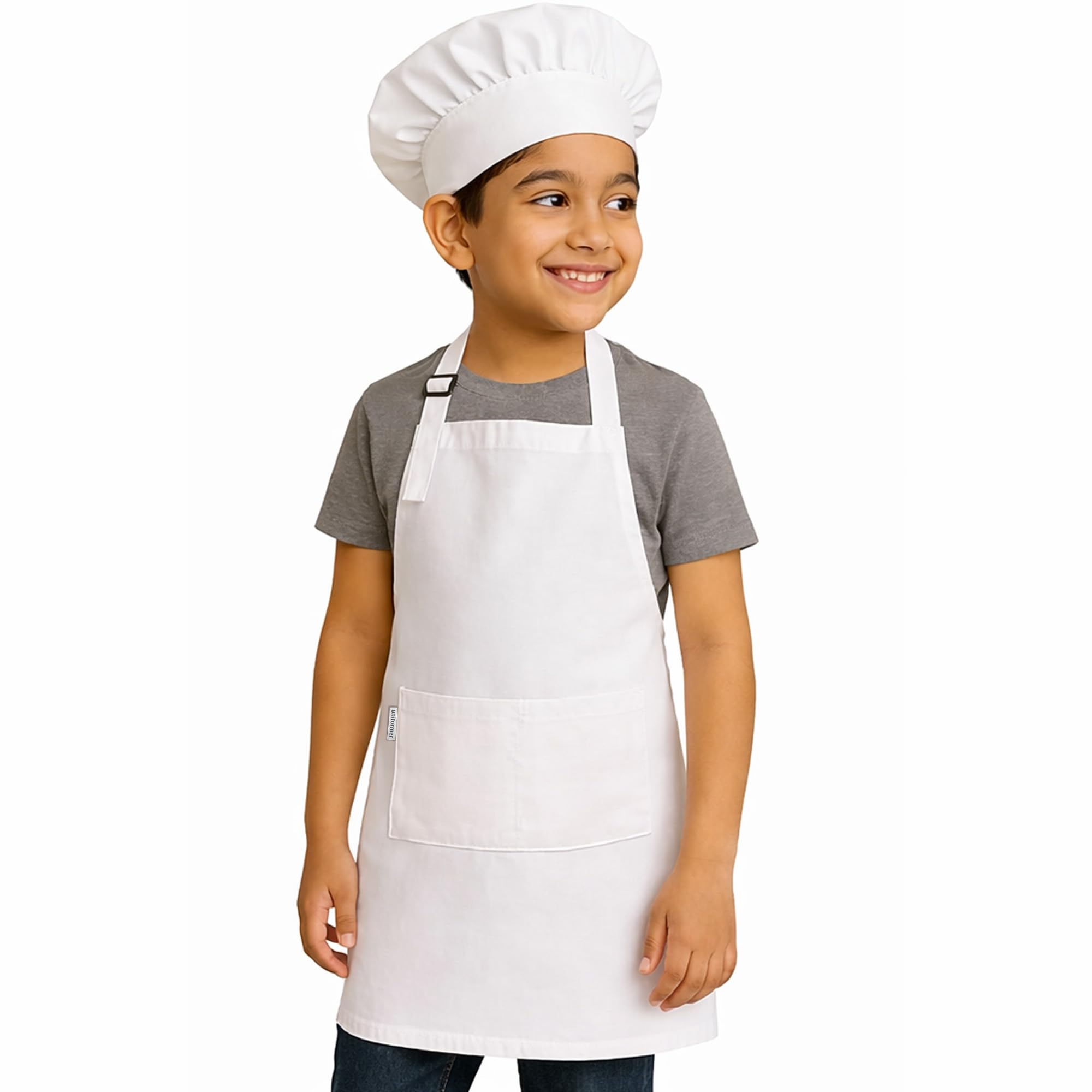 uniformer Kids Apron with Chef Cap for Cooking, Baking, Painting Art & Crafts | Adjustable Child Apron with 2 Pockets | Great for Kitchen, School-picture-10