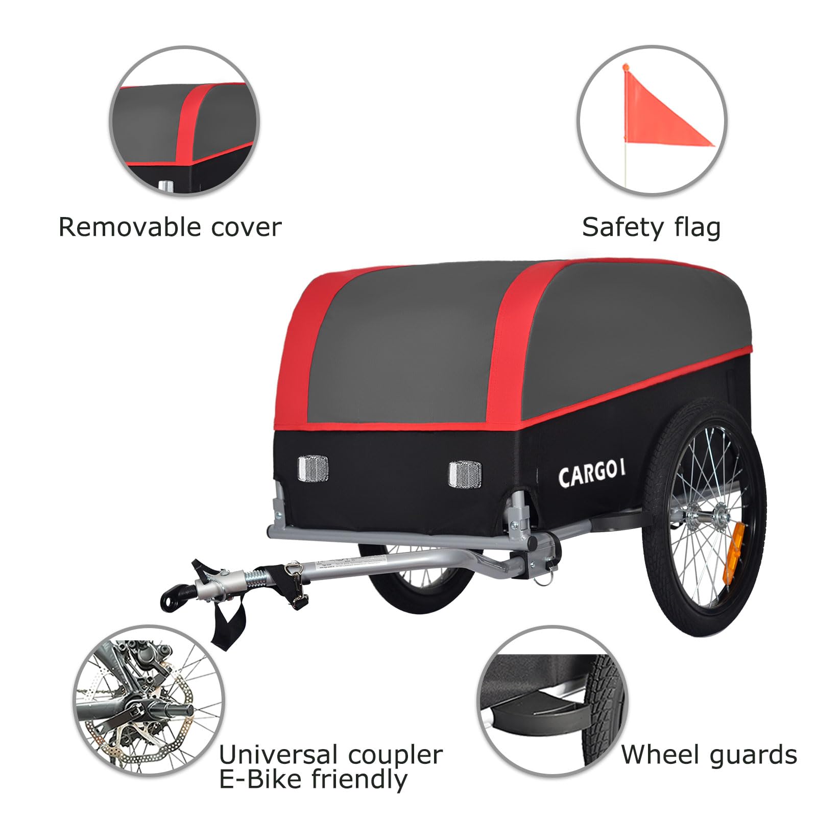 Tiggo Cargo I Remorque de Velo Cargo 120L, Charge Max. 40kg, Toile en Nylon avec Protection Anti-Pluie Pliable