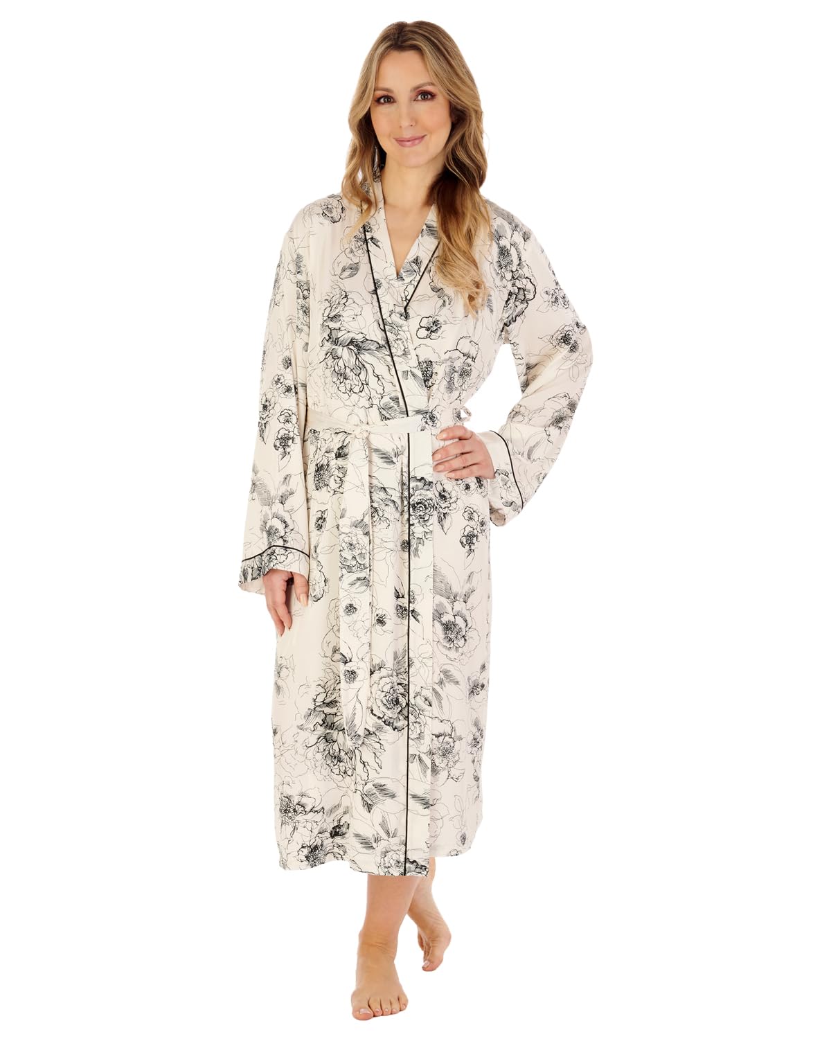Slenderella Gaspe Satin Kimono Robe GL04709 Cream Medium