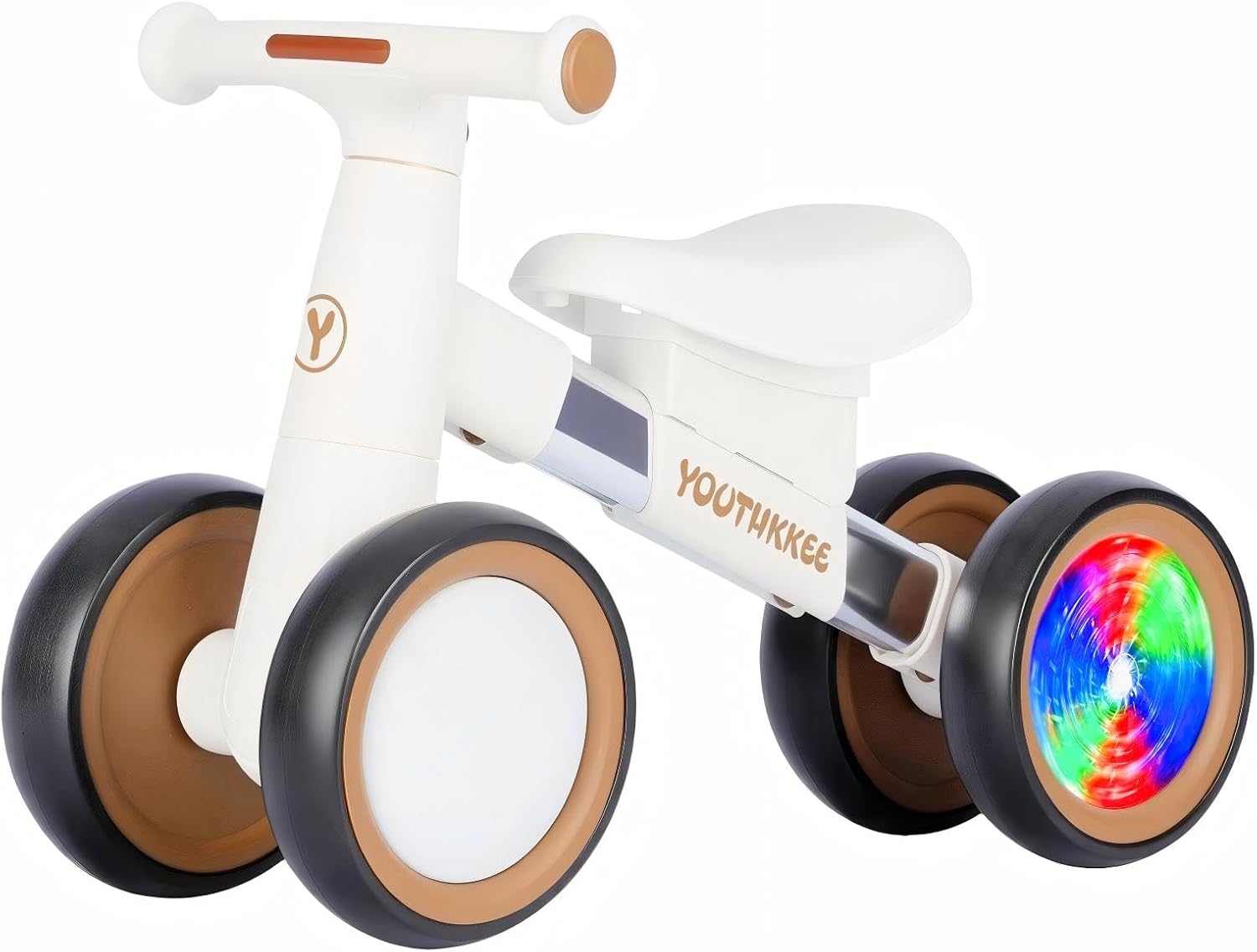 Baby Balance Bike for 1-2 Year Old Toddlers, 4-Wheel First Walking Bike with Colorful Light for 12-24 Month Infants, 1st Birthday Gift Boys Girls