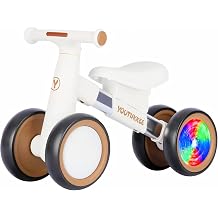 Baby Balance Bike for 1-2 Year Old Toddlers, 4-Wheel First Walking Bike with Colorful Light for 12-24 Month Infants, 1st Birthday Gift Boys Girls