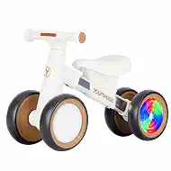 Baby Balance Bike for 1-2 Year Old Toddlers, 4-Wheel First Walking Bike with Colorful Light for 12-24 Month Infants, 1st Birthday Gift Boys Girls