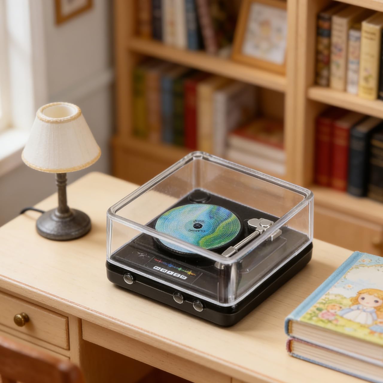 BESPORTBLE Miniature Dollhouse Accessories 1 12 Scale Alloy Record Player Model with 3 Mini Records Tiny House Furniture Decor for Creative Scene Setup image 3