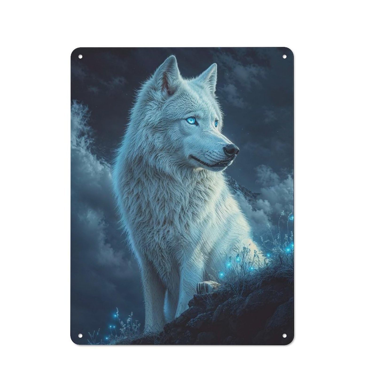 Junmoney White Wolf With Blue Eyes Retro Metal Plaque 40X30cm For Lounge Or Reading Corner, Suited To Lounge Decor Fans
