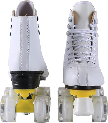 Miniatura 4 de Patines para hombres y mujeres, patines Derby negros con 4 ruedas brillantes, patines clásicos de doble fila para interiores y exteriores