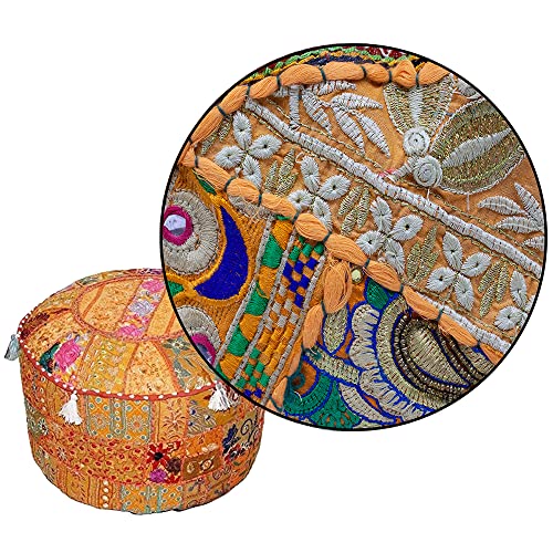 Housse pouf repose-pieds coton indien rond pour optimiser l'espace