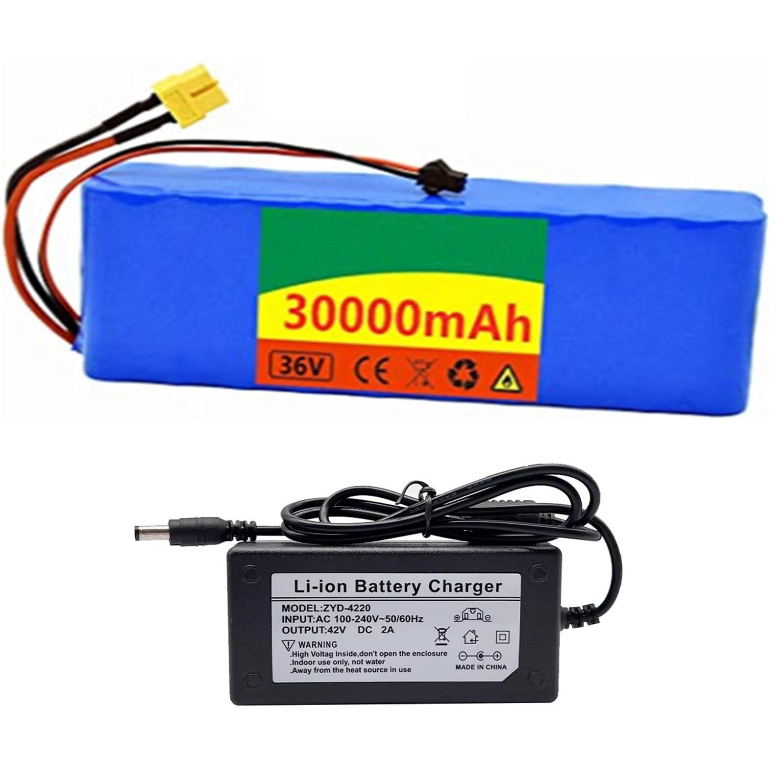 Paquete de batería de litio recargable de 36 V 30 Ah, paquete de batería de scooter eléctrico 10S2P, para bicicleta de motor, scooter, batería impermeable con cargador 30Ah+car