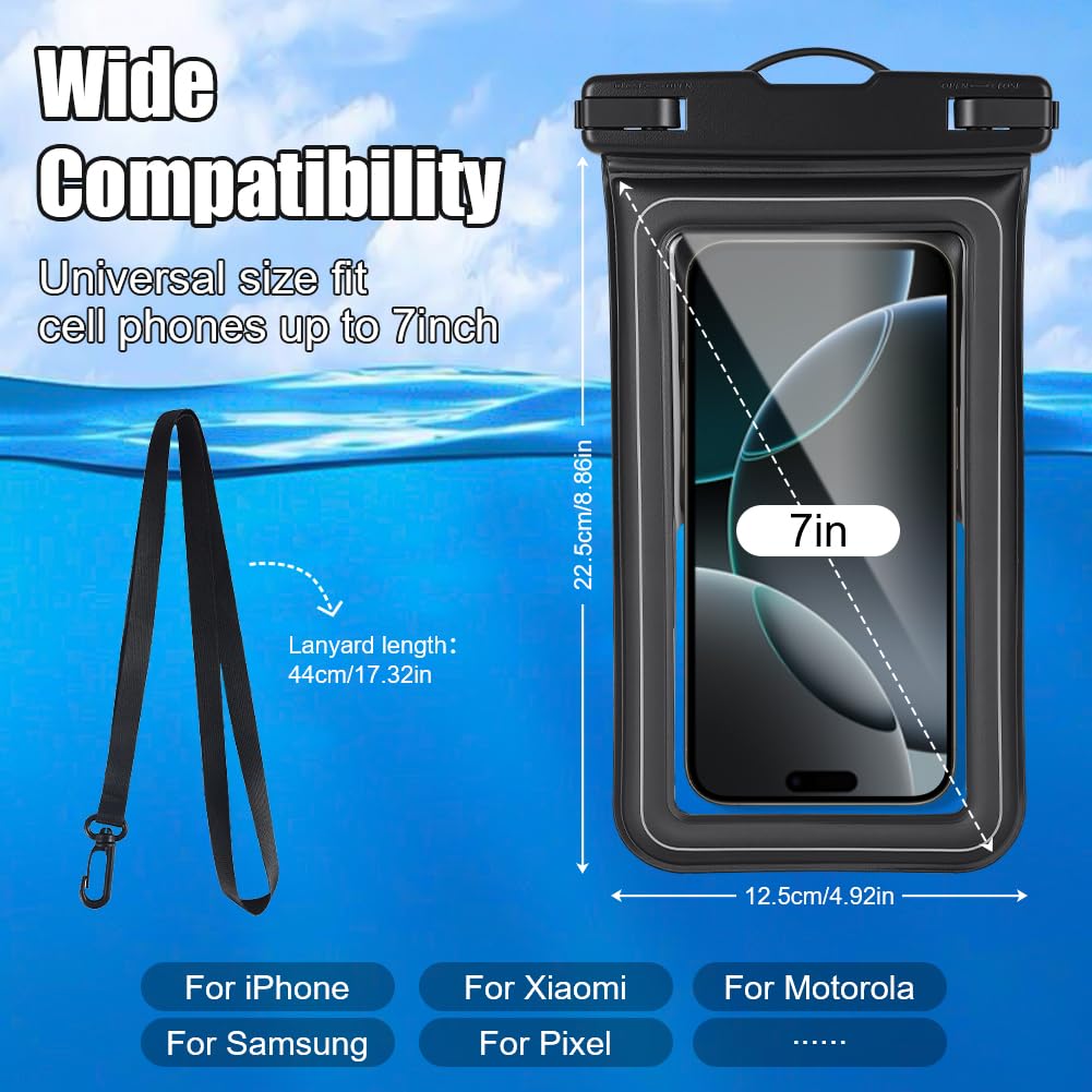Custodia Impermeabile Galleggiante Per Telefono IPX8 - Confezione Da 2 Con Cordino - Compatibile IPhone 14/13/12/11 E Altri Fino A 17,5cm
