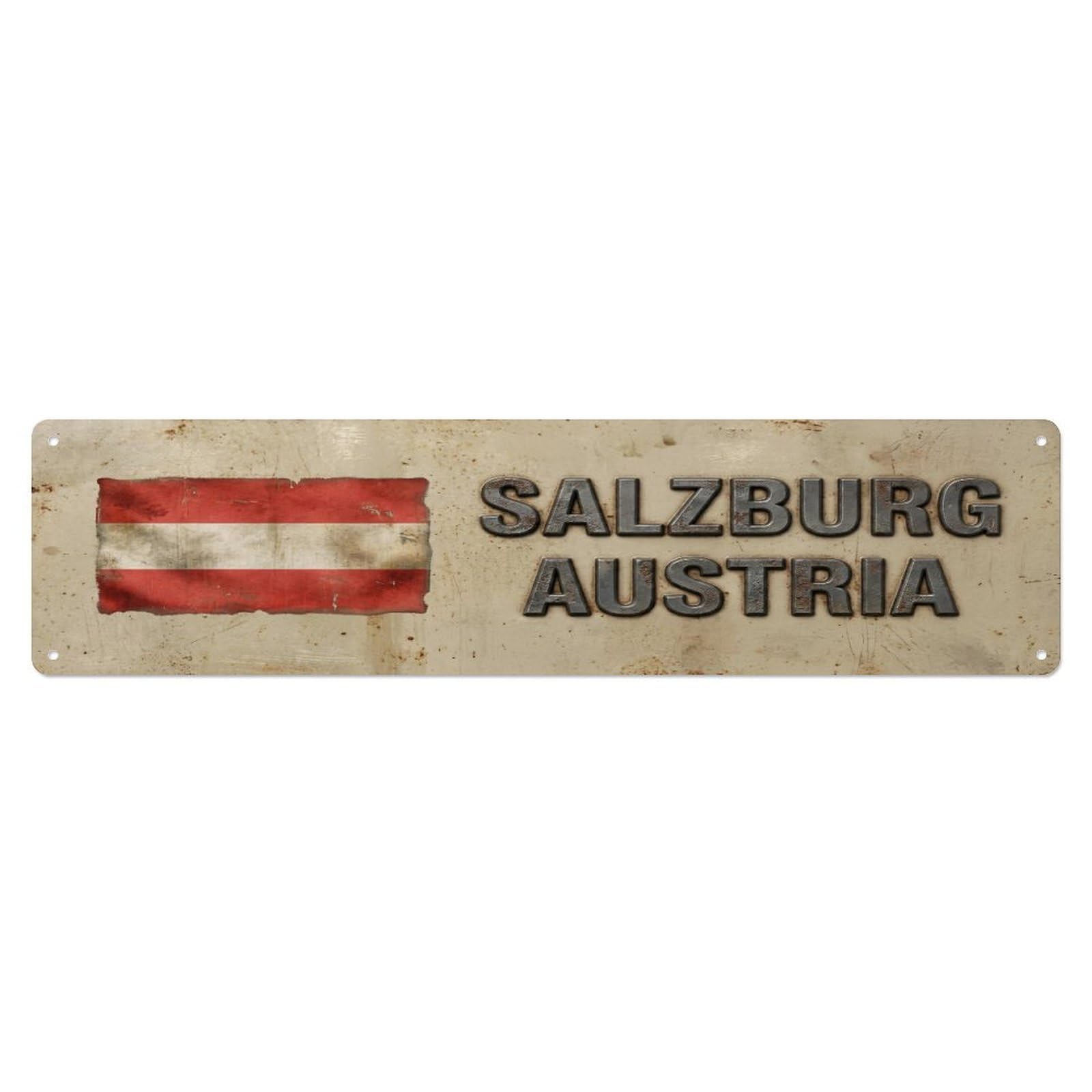 Tgrcjimh Style Metal Tin Sign Vintage Salzburg Austria Flag Decor Rustic Travel