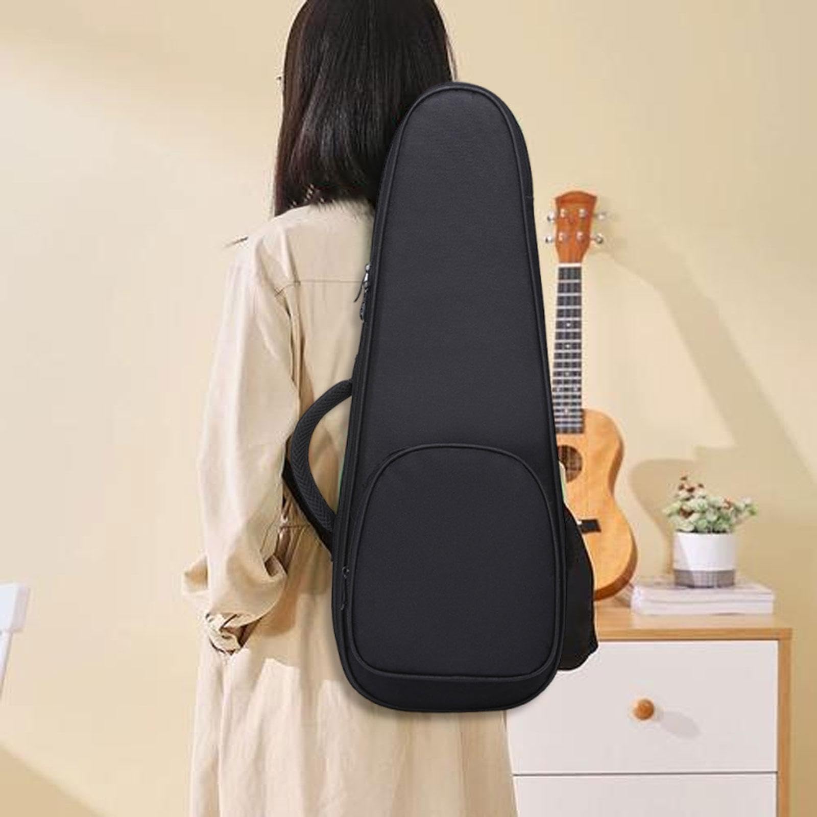 Ukulele Tasche mit Schulterriemen Oxford Stoff Stoßdämpfend Wasserfest Polsterung für Instrumentenschutz für Geschenkaufbewahrung Reise Alltag, Schwarz