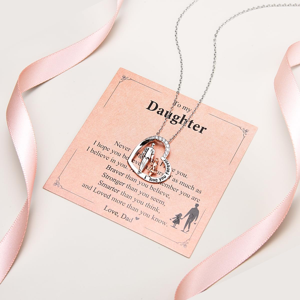 Daughter Gifts from Dad, Valentines Gifts for Daughter Kids Teen Girls, Heart Pendant to My Daughter Necklace from Dad, Christmas Easter Basket Stuffers Graduation Birthday Gifts for Teenage Girls - Image 2