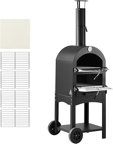 Miniatura 9 de VEVOR Horno de pizza al aire libre, horno de pellets de 12 pulgadas, horno de pizza de 2 capas a leña, horno de pizza al aire libre con 2 ruedas