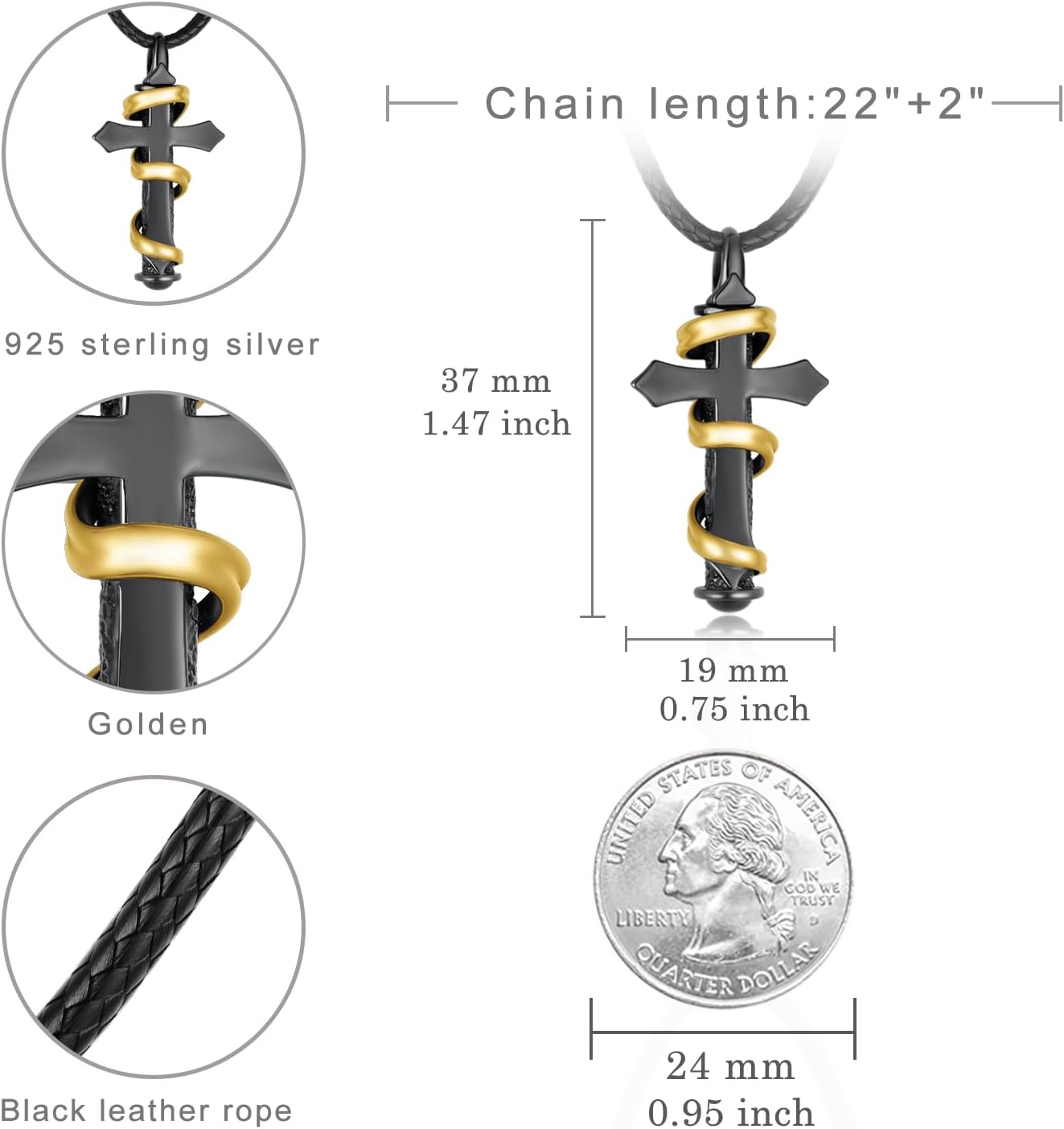 Black Cross Ashes Necklace 925 Sterling Silver Cross Cremation Pendant Ashes Jewelry Gifts for Men Women - Image 4