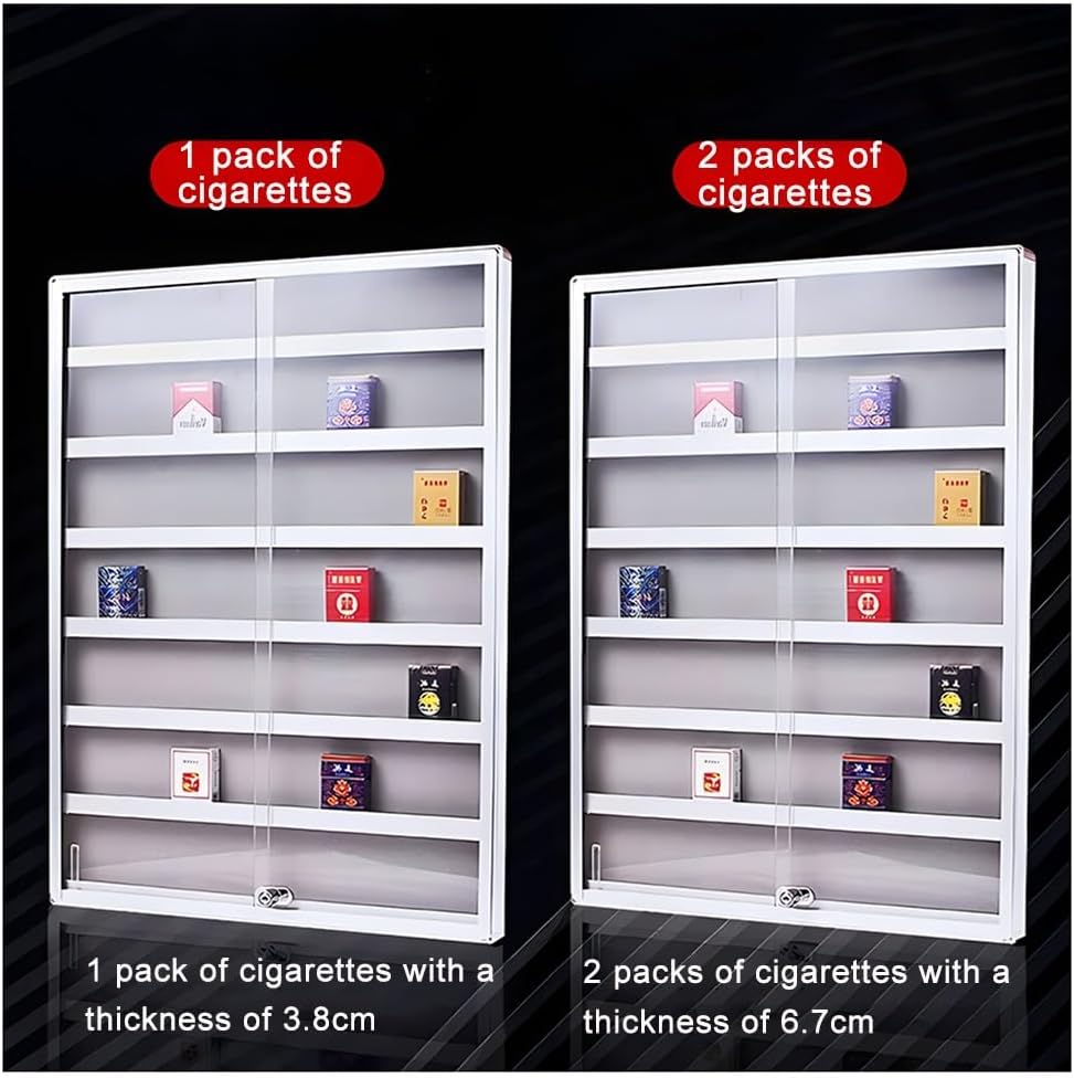 Zfmnoyev Wall Mounted Cigarette Holder Divider, Aluminum Alloy Cigarette Storage Shelf, Sliding Acrylic Door with Lock Cigarette Display Cabinet, for Store Counter Retail(90x3.8x70cm)