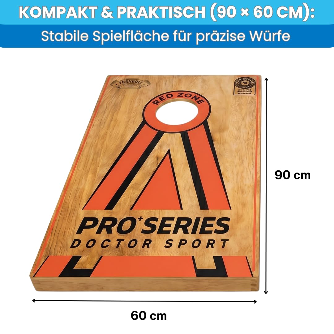 Dr Sport Cornhole Pro+ Set 90×60 cm – 2 Boards (Double Set) – Echtholz – 14 kg – 8 Bean Bags & Tragetasche