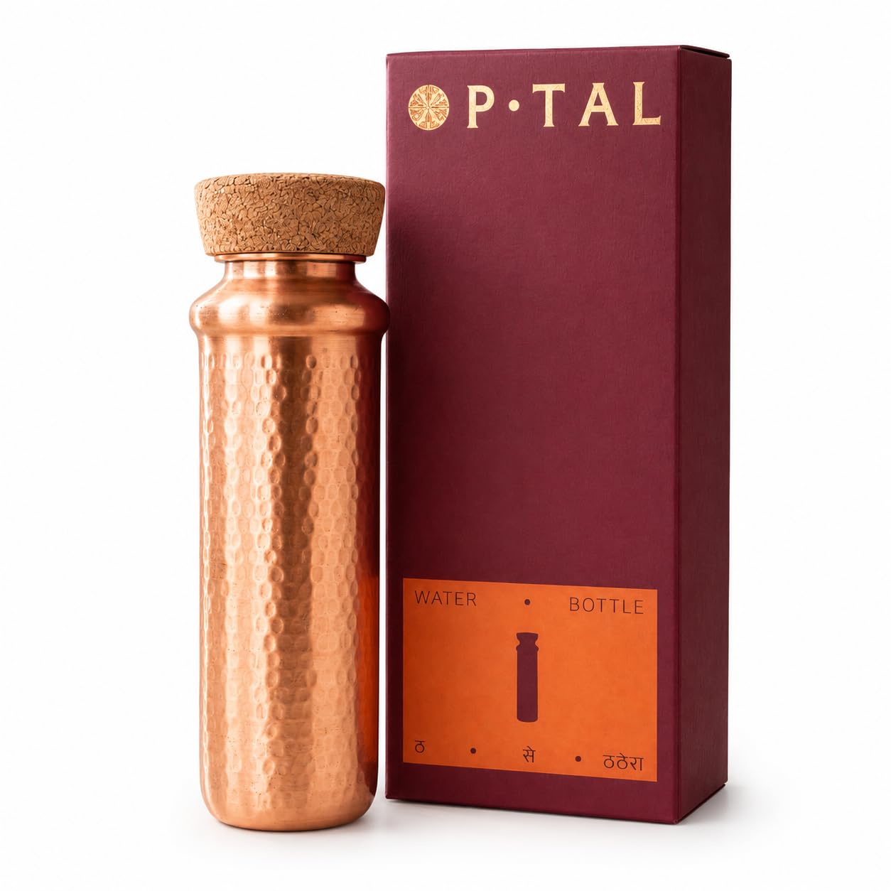 P-TAL Premium Handcrafted Copper Water Bottle (1L) | Cork Cap & Smooth Silent Lid | Ayurvedic Tamra Jal Bottle
