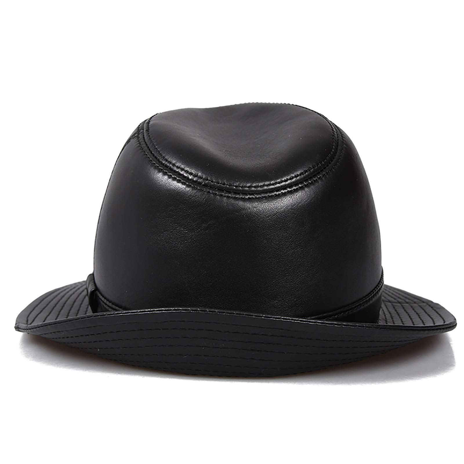 Sombreros de invierno, hombres de cuero Fedora Hat Jazz Cap Sheepskin Top Hat Sombrero envejecido de mediana edad Gorra Panamá Otoño e invierno 55-63cm