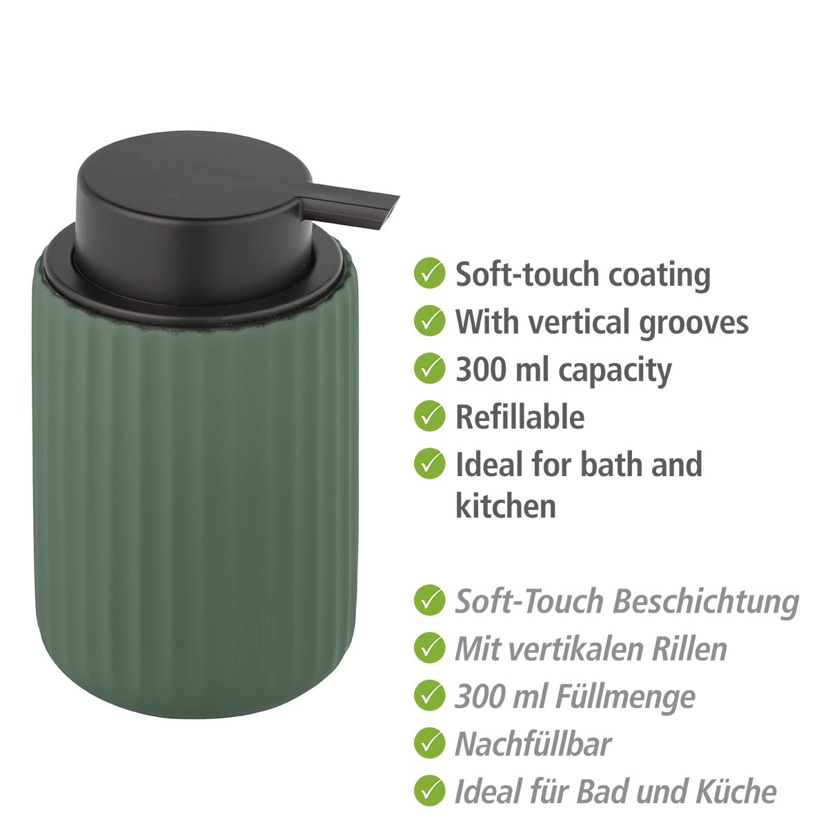 WENKO Badi Liquid Soap Dispenser 0.32 L, Ceramic, Green, 1