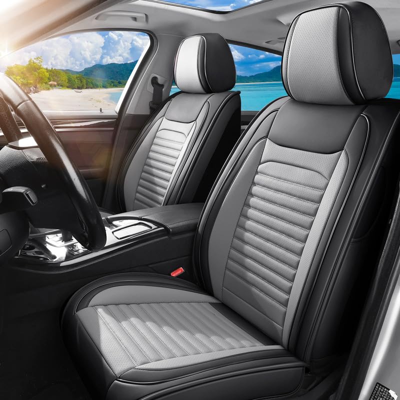 FaiFani Car Seat Covers Full Set Fit for Honda Accord 2000-2026, Premium Faux Leather Car Seat Protectors,Breathable Anti-Slip Full Wrapping Edge Seat Covers(Black&Gray,Full Set)