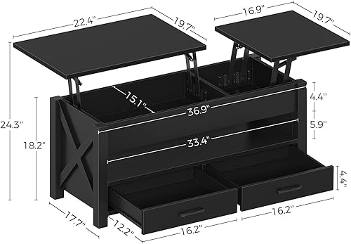 Miniatura 13 de Seventable Mesa auxiliar, mesa auxiliar de 47.2 pulgadas con 2 cajones de almacenamiento y compartimento oculto, soporte de madera en X, mesa Negro
