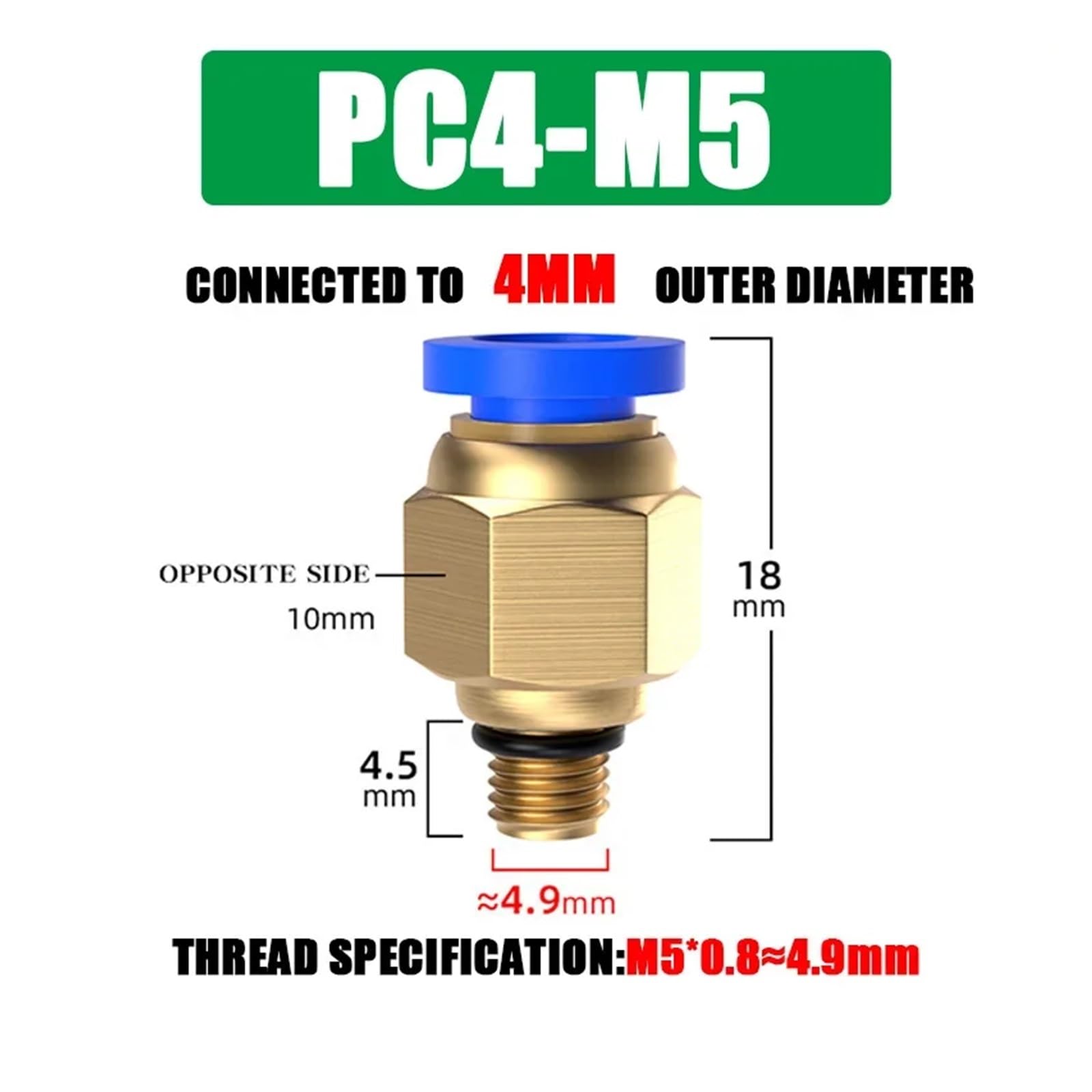 10/50PCS Raccordo Pneumatico Connettore Dell'aria PC 4mm 6mm 8mm 10mm 12mm Filettatura 1/8 "1/4" 3/8 "1/2" Raccordi for Tubi Flessibili Connettori Rapidi(PC4-M5,100 PCS)