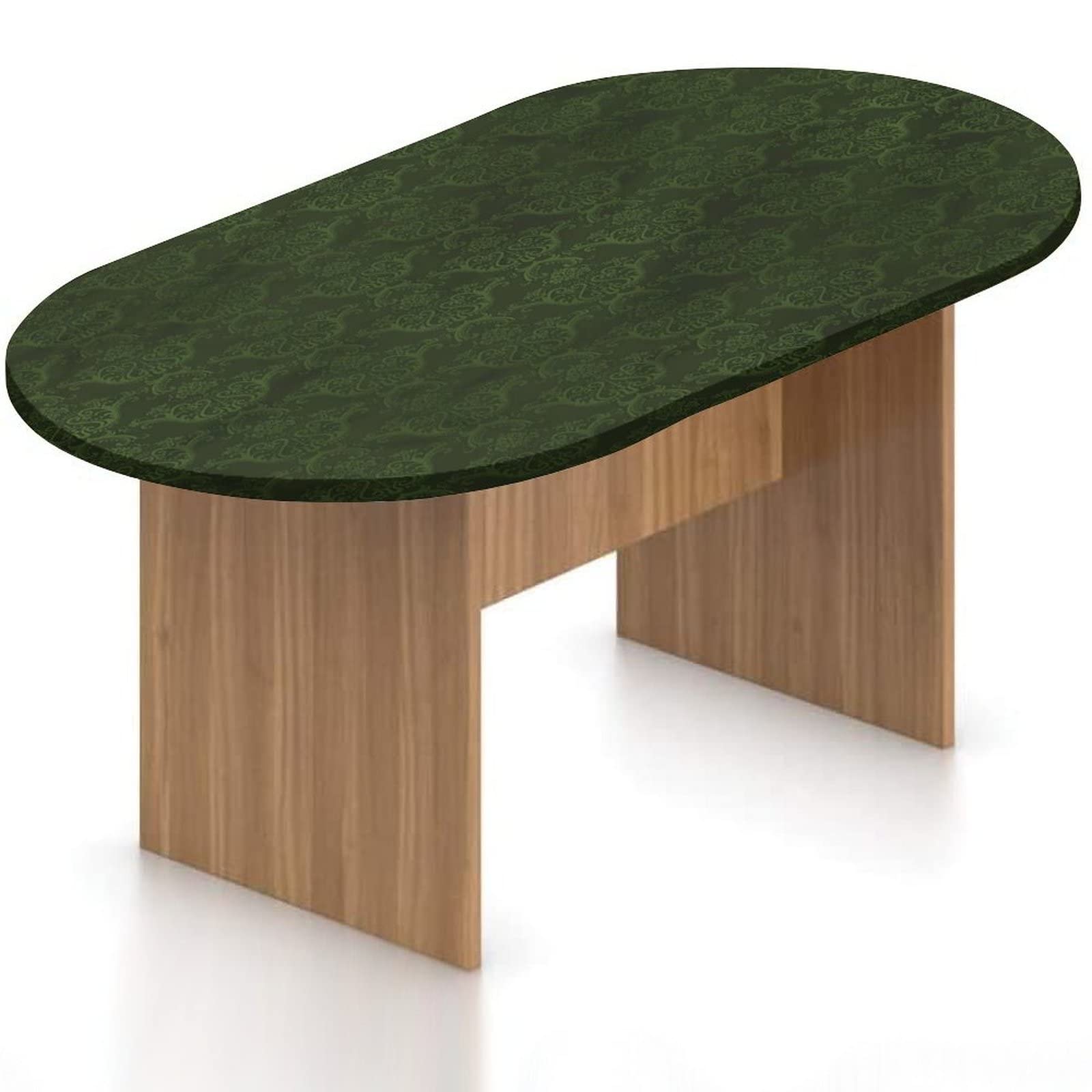 Oval Fitted Tablecloth, Hunter Green Elastic Edged Polyester Table Cover,Swirled Classic Petals Print Fitted Table Pad, Fits Oval Tables up to 42" x