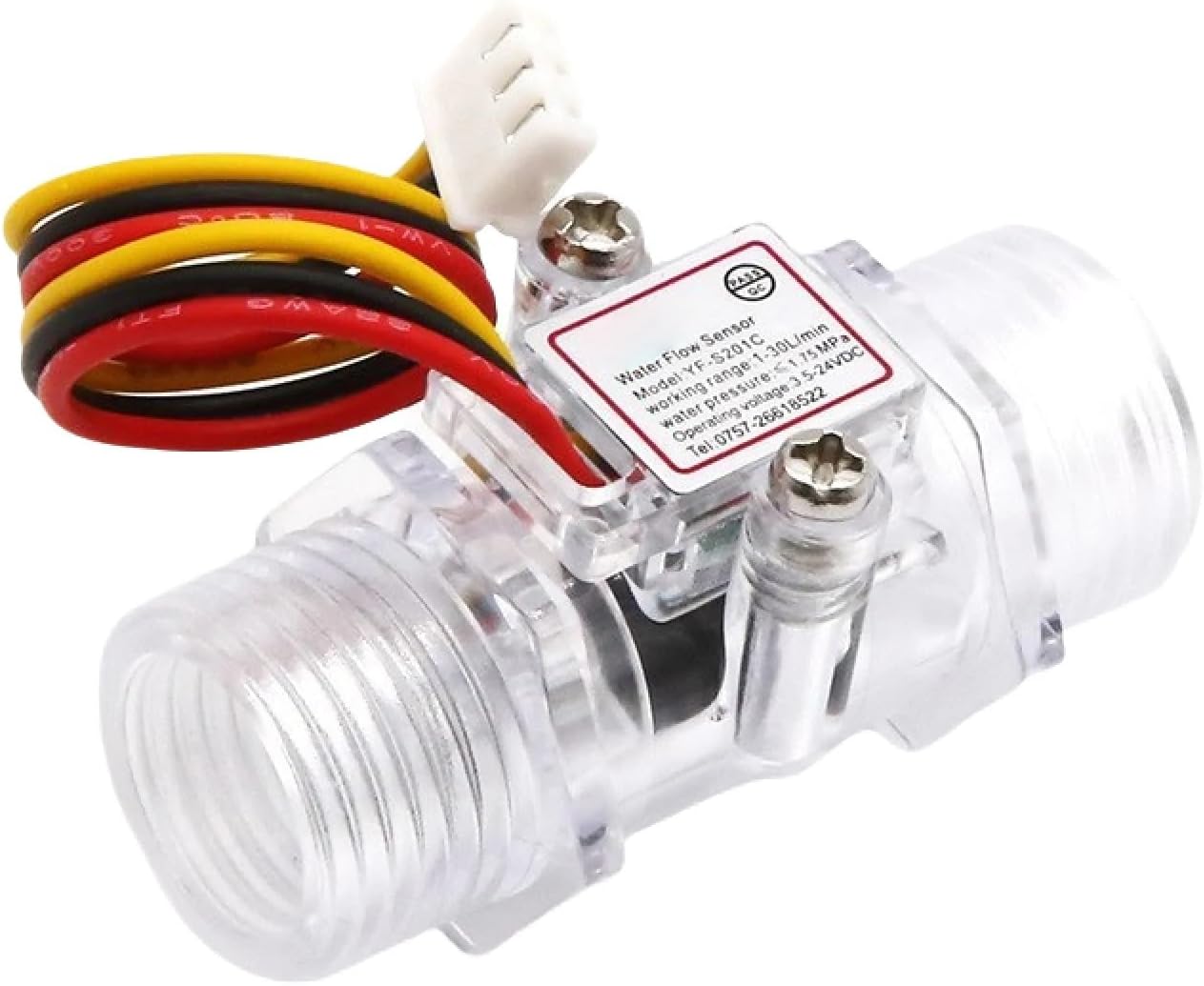 YF-S201C 1-25L/min Water Flow Sensor G1/2 Turbine Liquid Flow Meter DC 3.5-24V Transparent Inline for Water Heater(S201C-Clear)