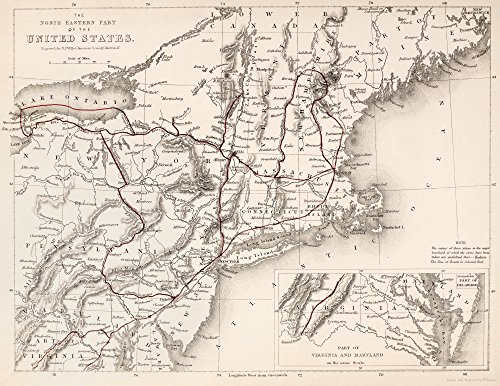 Map Northeast USA Nmap Of The Northeastern Part Of The United States Line Engraving English 19Th Century Poster Print by (18 x 24)