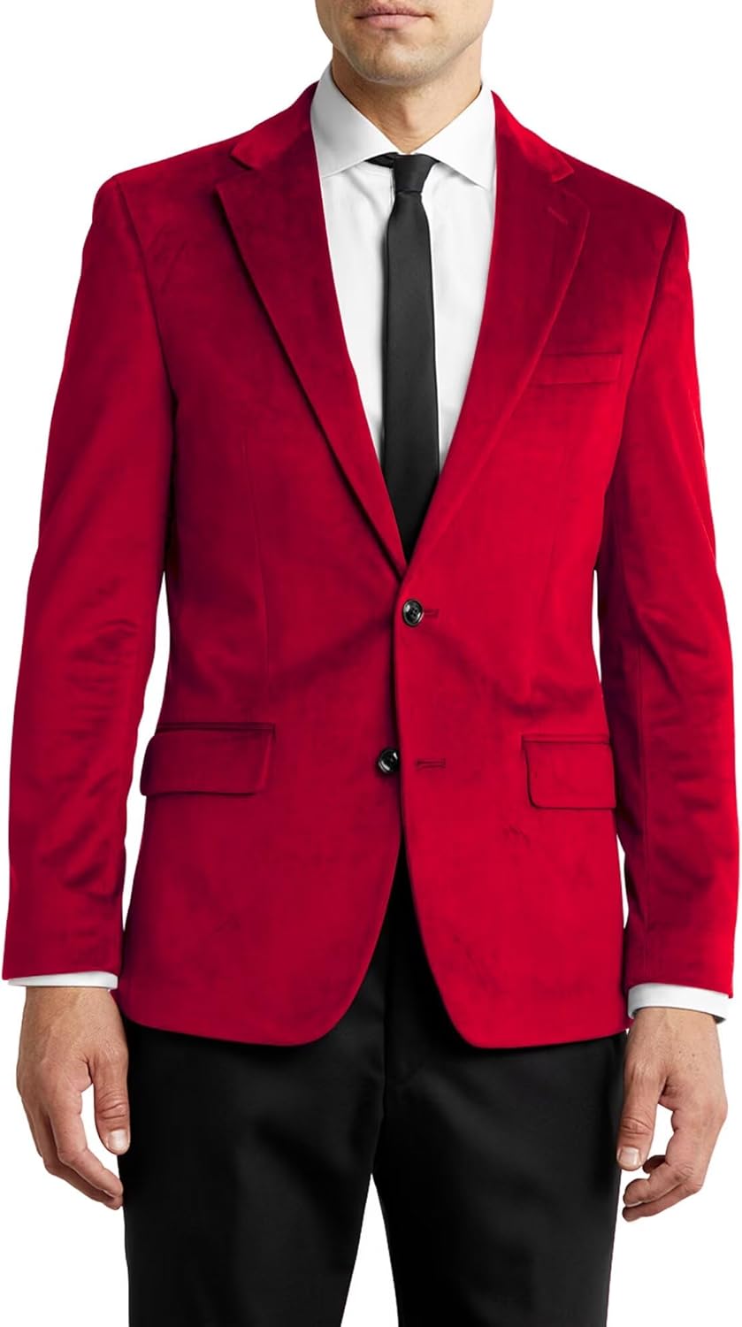 EMERAIDVLN Men's Velvet Blazer Slim Fit Wedding Suit Jacket Casual Notched Lapel 2 Button Sport Coats Christmas Tuxedo Jacket