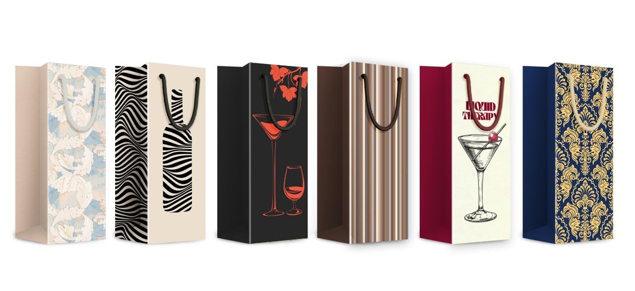 Dovetail Wine & Bottle Bags – Pack of 6 Bags (5 x 4.5 x 14 inches) | Vibrant & Contemporary Designs for Birthdays, Housewarmings, Weddings, Celebrations & Special Occasions 1
