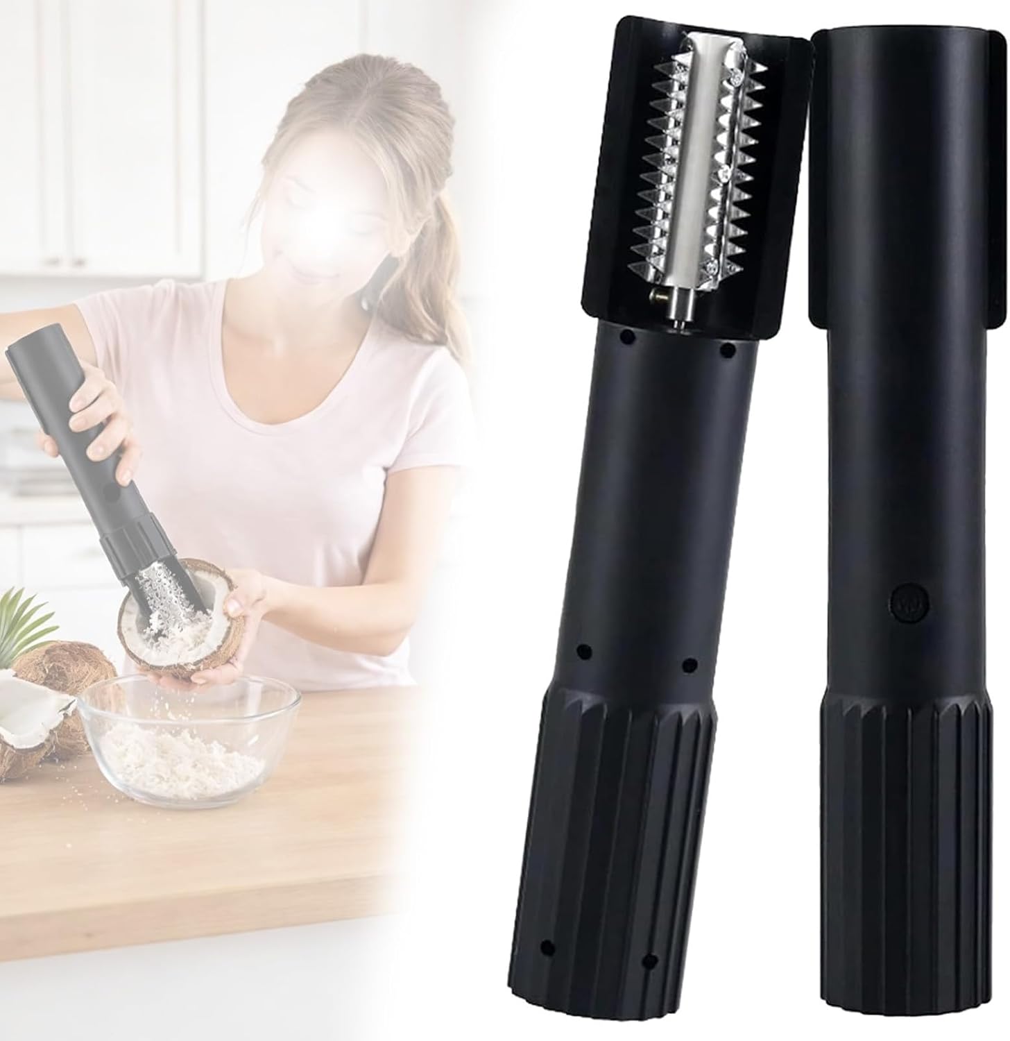 Electric Coconut Grater Machine, Portable Handheld Coconut Grater Electric - Scraper, Peeler, Shredder with Anti-Splash Cover & Stainless Steel Blades for Kitchen, Home, Camping Use (Black)