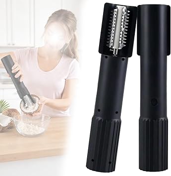 Electric Coconut Grater Machine, Portable Handheld Coconut Grater Electric - Scraper, Peeler, Shredder with Anti-Splash Cover & Stainless Steel Blades for Kitchen, Home, Camping Use Black