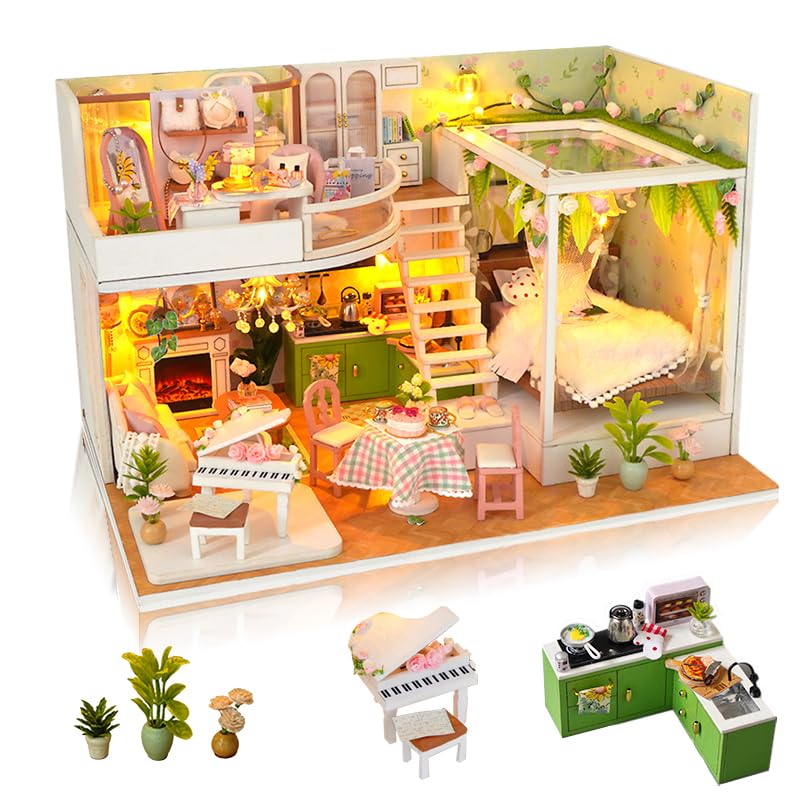 Kit de casa de muñecas en miniatura con LED y manualidades para adultos