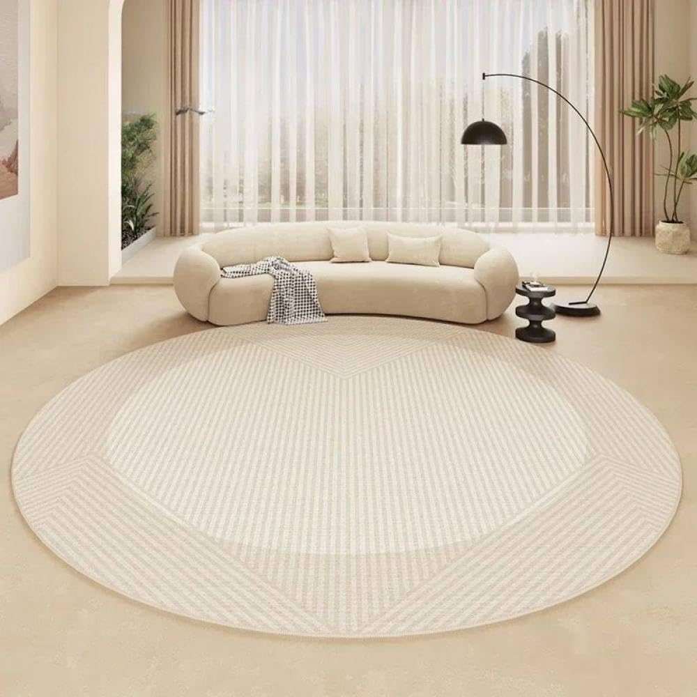 Tapis de salon rond 190 cm beige au design créatif haut de gamme