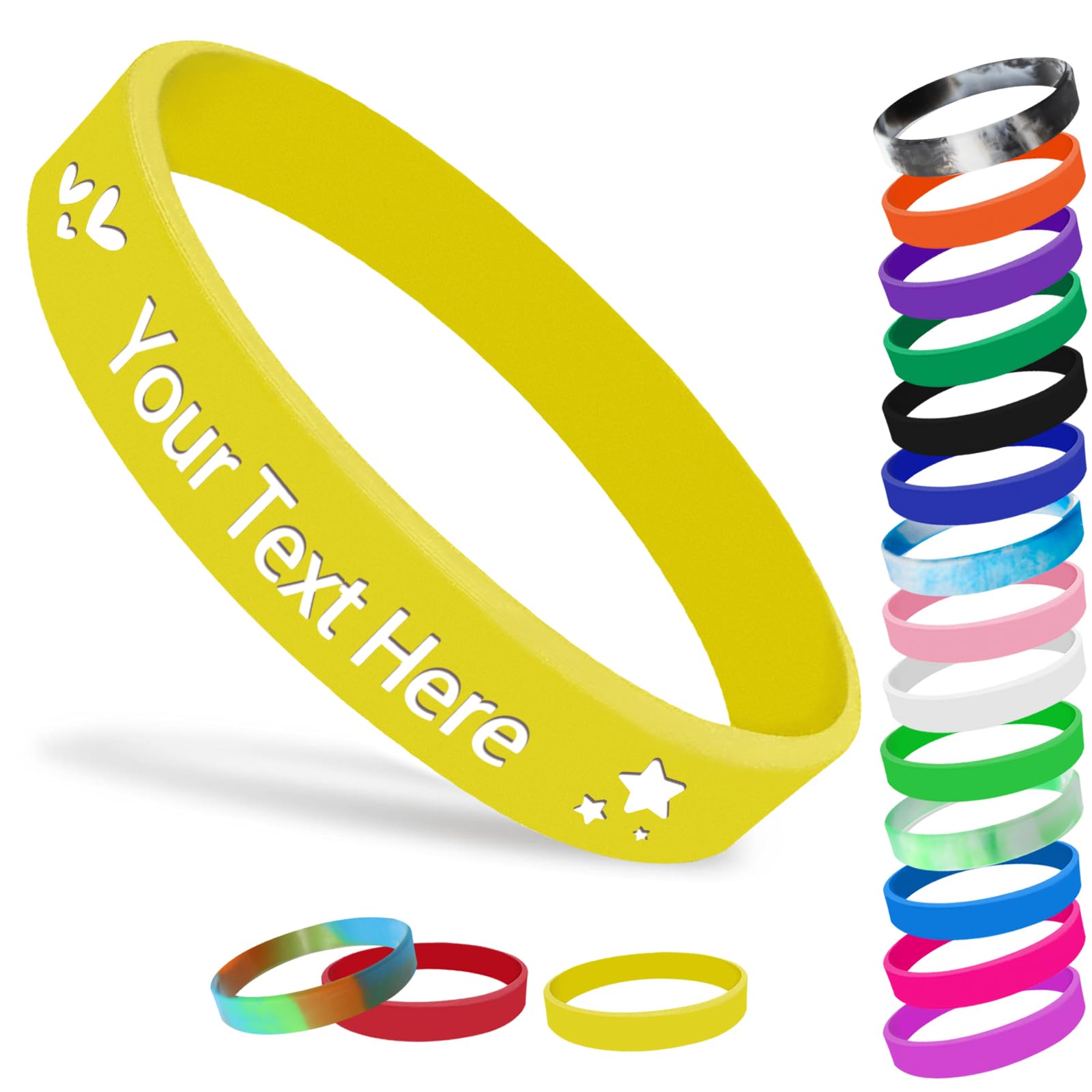 Personalised Silicone Wristbands for Events Custom Rubber Wristbands with Logo Customised 1/5/25/50/100/200 Pcs Bulk for Men Women Support, Fundraisers, Motivation, Awareness 180mm Yellow