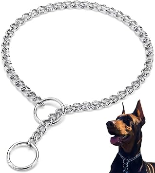 Dog Collar Slip Collar Metal Collar Chewproof P Collar Heavy Chain Dog Training Collar Choke Collar Adjustable Weather Proof Alloy Collars for Small Medium Large Dogs 25inch,4.0mm