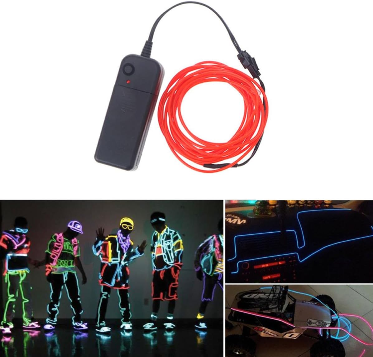 Red El Wire Rope Light Strip, 2 Meter Set Battery Pack