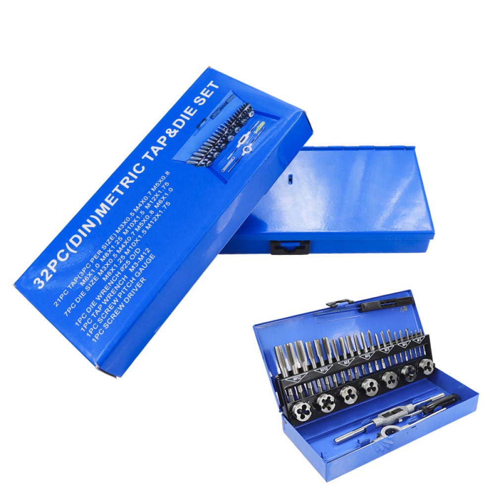 Juego de machos y terrajas métricos M3-M12 de 32 Piezas, Herramientas de roscado Manual, Juego de Llaves de machos y terrajas de roscar