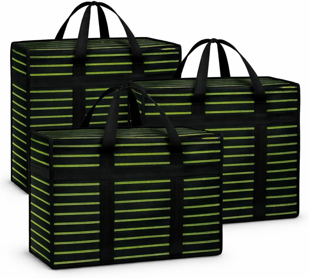 Multipurpose Extra Large Big Heavy Duty Storage Organizer Canvas Bag Reusable Canvas Shopper Bag With Strong Handle and Green Lining (Pack Of 3)