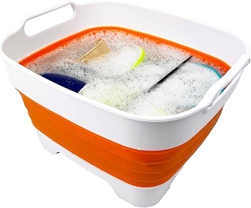 Miniatura 13 de SAMMART Sartén plegable de 7.5 L (2 galones) con tapón de drenaje, lavabo de lavado plegable, tina portátil para lavar platos, tina de Gris pizarra