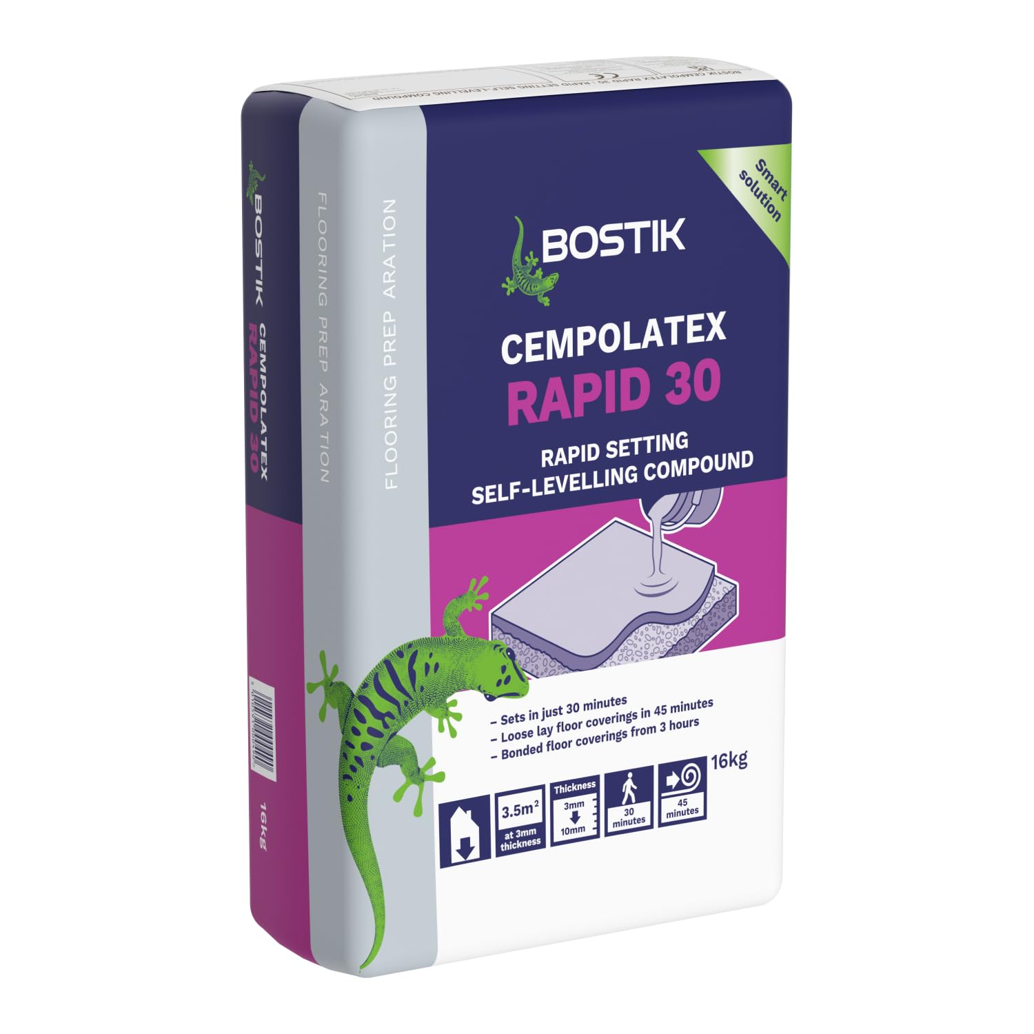 Bostik Cempolatex Rapid 30 Grey - 16kg Bag - Rapid Setting Smoothing Compound Accepts Foot Traffic in Just 30 Mins