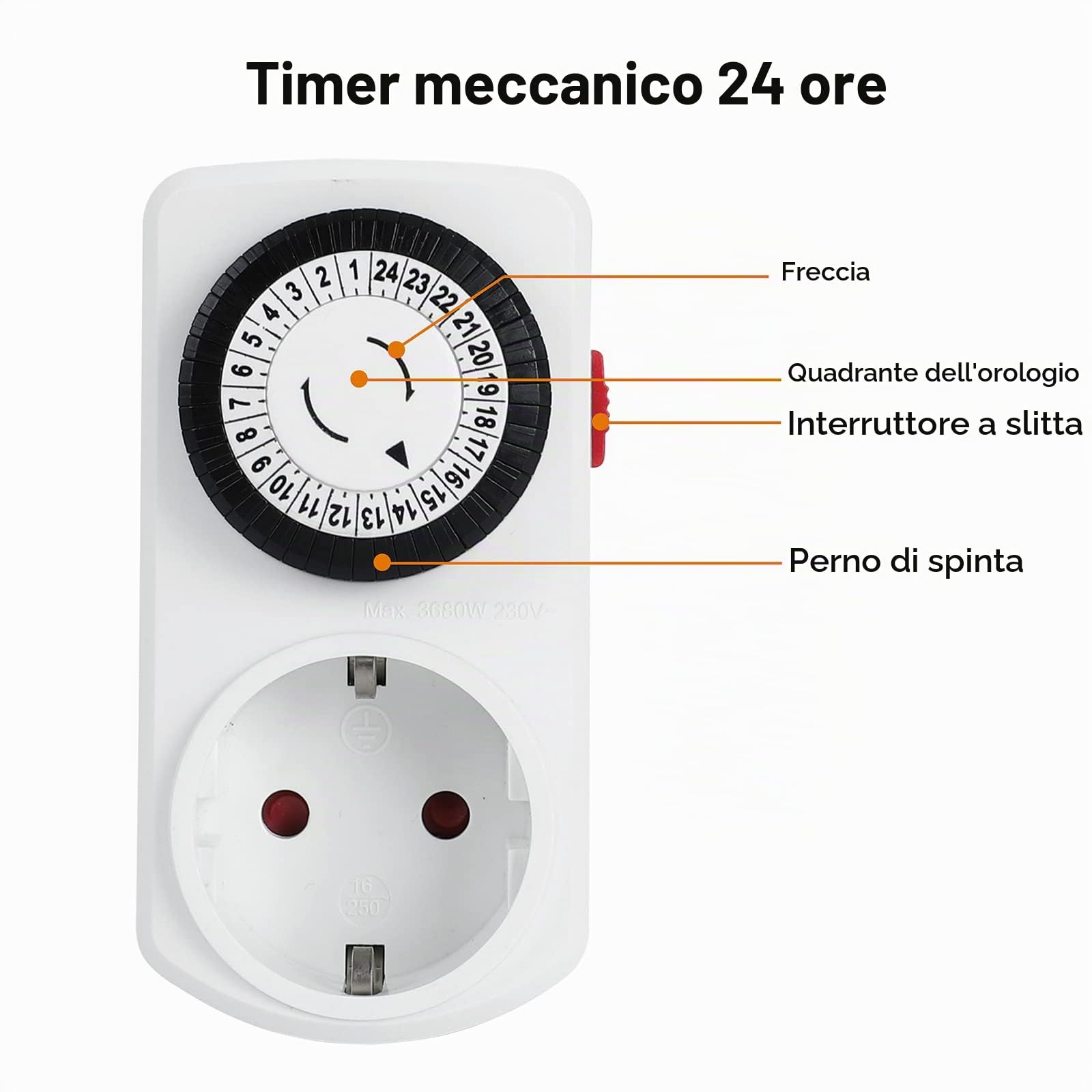 Presa Timer Meccanica G-Homa Set di 2 Programma 24 Ore Presa Timer Analogica per Interni Ciclo Giornaliero ON/OFF per Luci Lampade