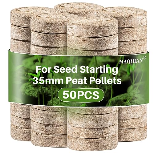 MAQIHAN 50PCS Peat Pellets for Seedlings - 35MM Seed Starter Pellets Peat Pods for Starting Seeds...