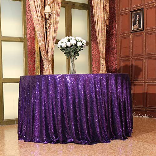 Eternal Beauty Sequin Tablecloth,Sparkly Table Cloth For Wedding Party, Christmas Decorations Round Glitter Tablecloth (120", Purple) #TOP2