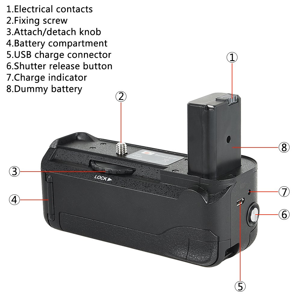 DSTE® VG-A6500 shutter Vertical Batterie Grip Compatibile per A6500 Mirroless Camera with 2pcs NP-FW50 Battery