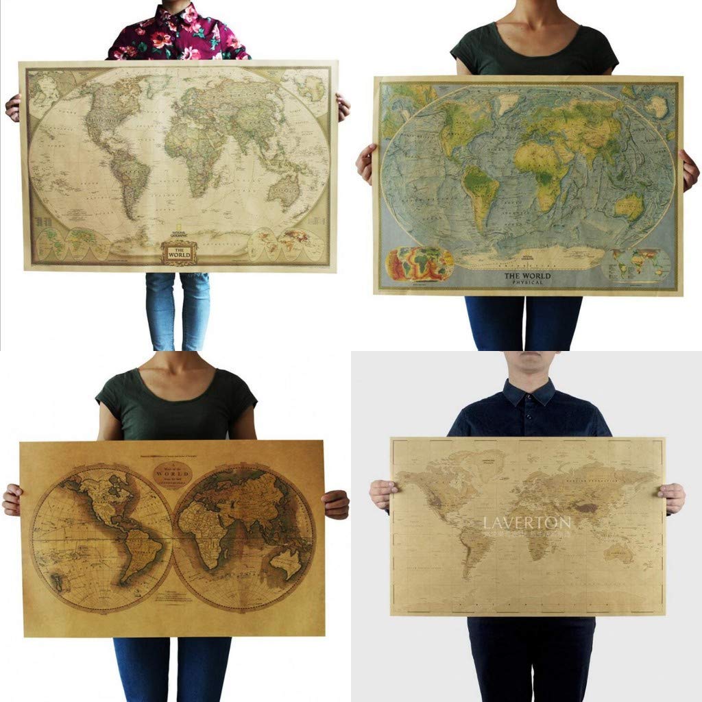Buy ZHONGJIUYUAN 4 Stlye Classic Kraft Paper World Wall s Set World